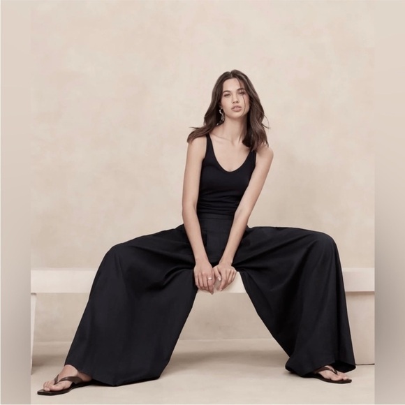 NWT! Banana Republic Black Linen-Blend Palazzo Pant - Multiple Sizes🔹 - Picture 2 of 8